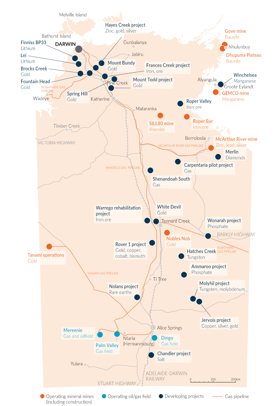 Map 1: Current and pending mineral and onshore petroleum operations in the Territory